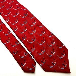 Venezia Silk Tie Woven‎ Gondola Boat Red Novelty